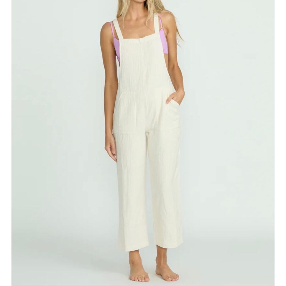Billabong women’s cotton jumpsuit Sz. L ivory pockets hobo minimalist
